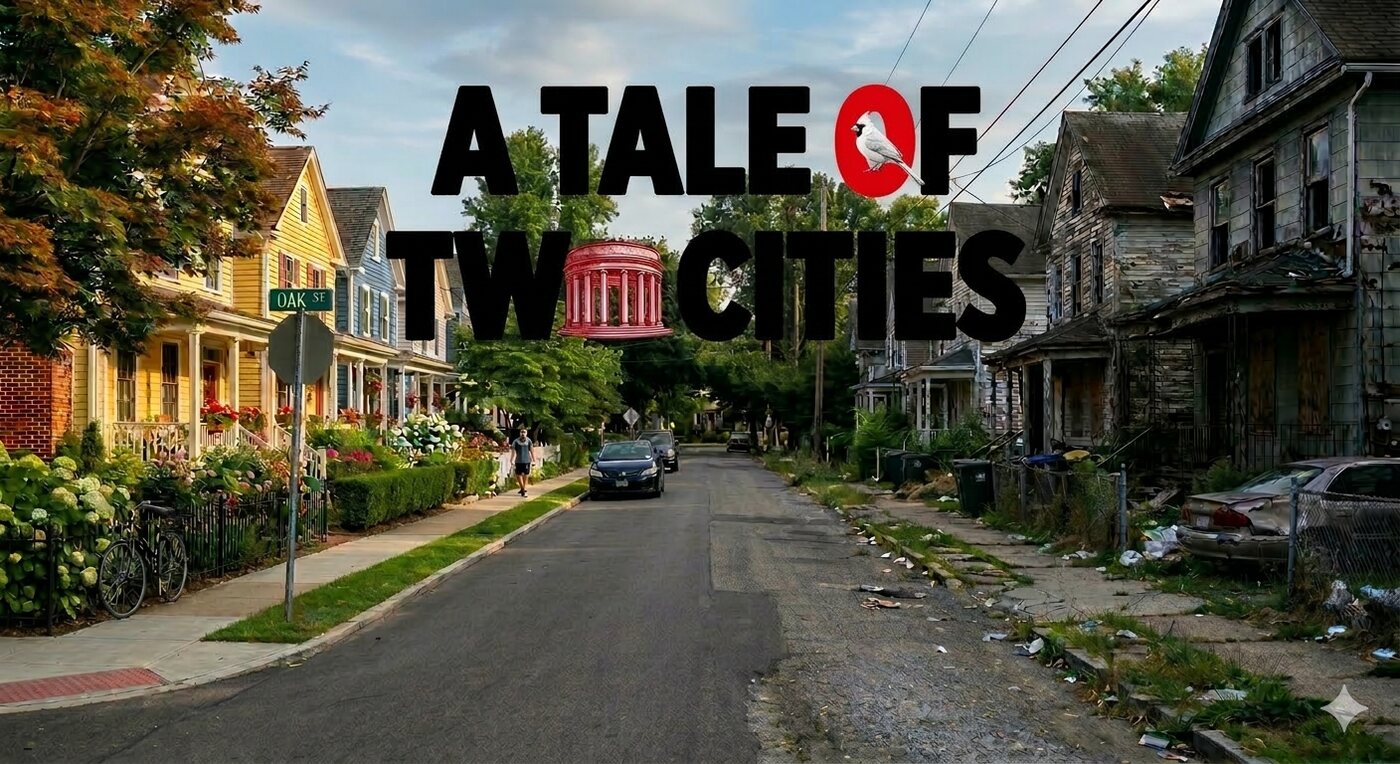 A Tale of Two Cities &mdash; side-by-side image of a well-kept Marion street and a blighted Marion street